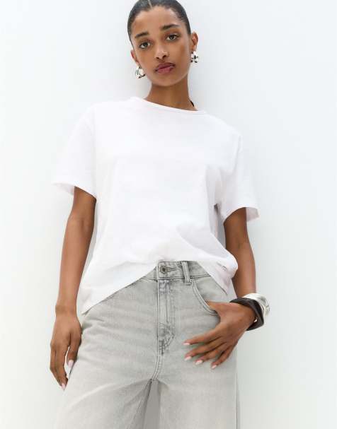 Pull&Bear T-shirt with unfinished trims in white - view 1