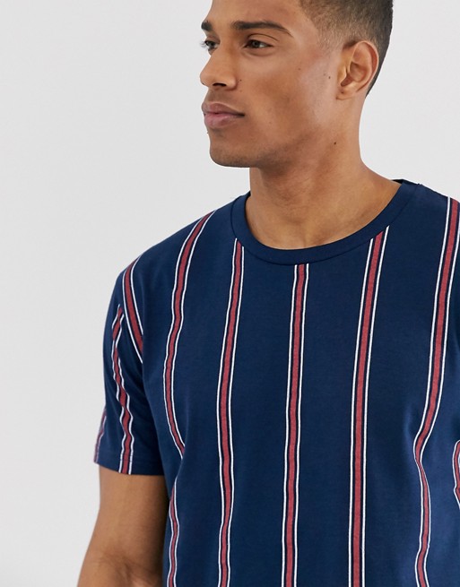 Pull&Bear t-shirt with vertical stripe in navy