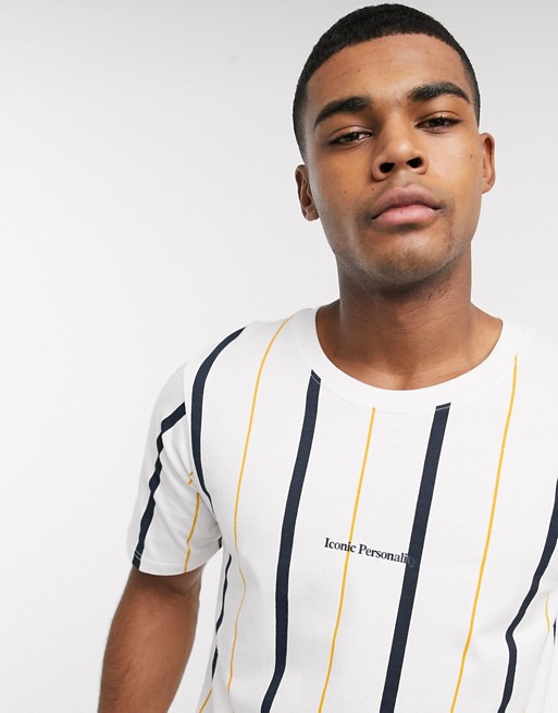 Pull&Bear t-shirt with vertical stripe in white
