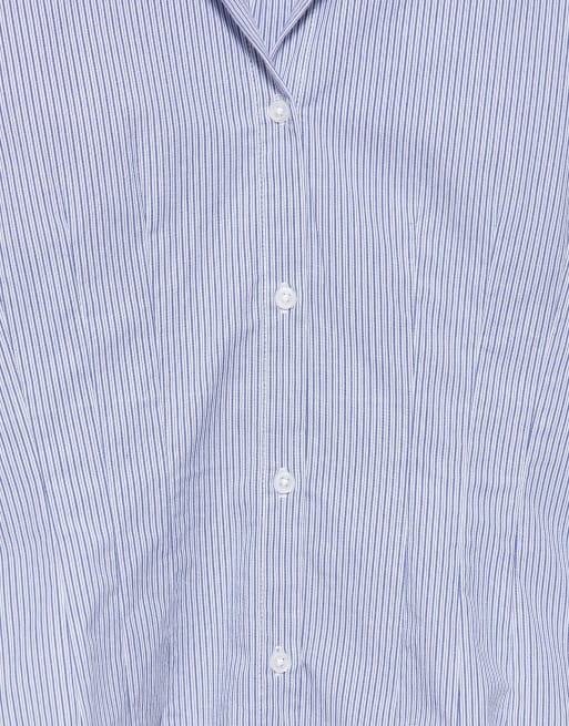 Pull&Bear tailliertes Hemd mit breiten Manschetten in Blau/Weiß, 7 von 7