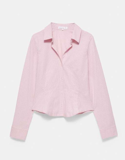 Pull&Bear tailliertes Hemd mit breiten Manschetten in Pink, 5 von 7