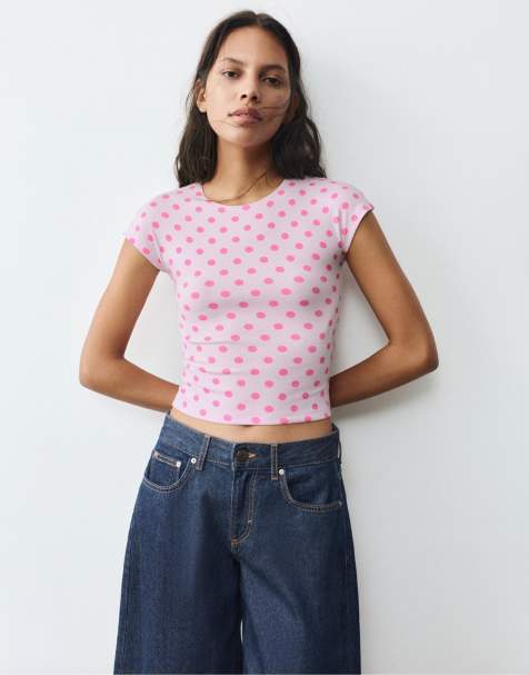 Pull&Bear tailliertes T-Shirt mit langen Ärmeln in Rosapink - view 1