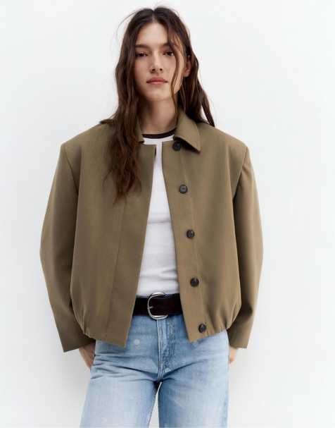 Pull&Bear Tailored fit balloon silhouette jacket in camel