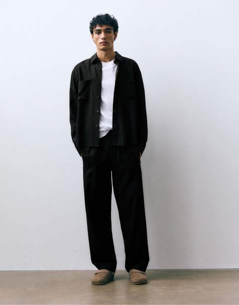 Pull&Bear Tailored fit jogger trousers in black
