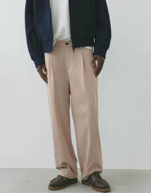 Pull&Bear tailored fit wide leg trousers in beige, 4 of 7