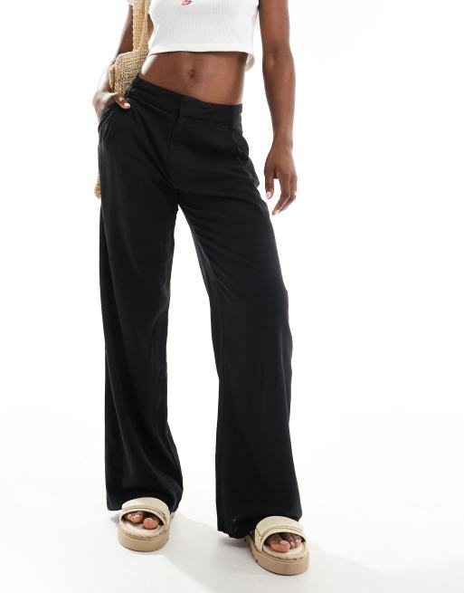 Pull&Bear tailored linen mix pants in black