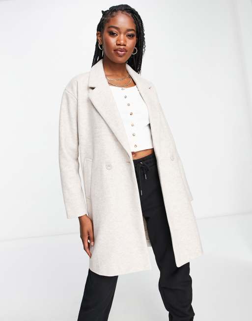 Pull&bear button front coat in clearance tan