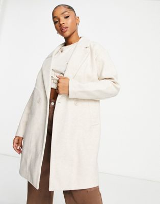 Pull&Bear tailored longline pea coat in beige - ASOS Price Checker