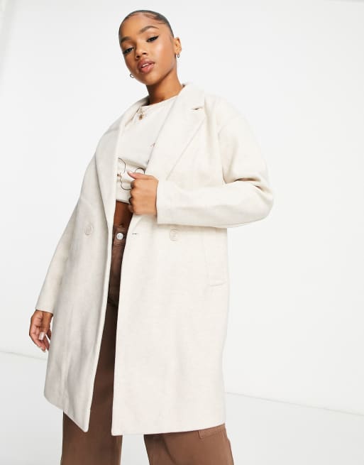 Pull Bear tailored longline pea coat in beige