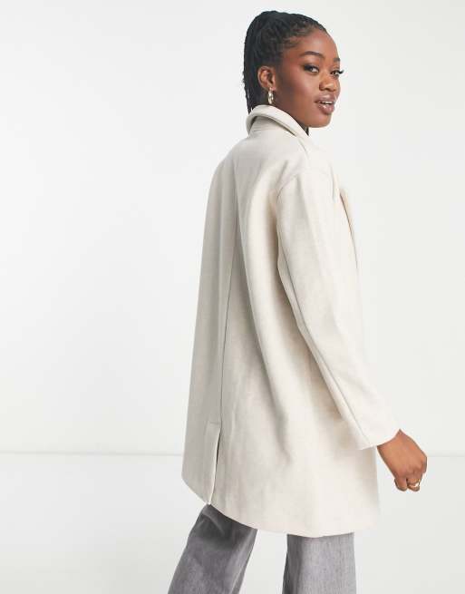 Pull Bear tailored longline pea coat in beige ASOS