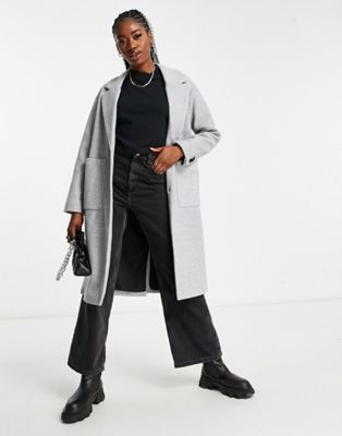 Pull&Bear tailored longline pea coat in grey