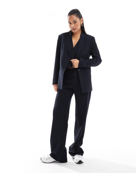 Pull&Bear tailored pants and waistcoat set in navy pinstripe - view 1