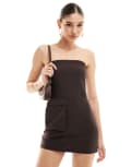 [Pull & Bear] Pull & Bear tailored pinstripe mini dress in brown L BROWN