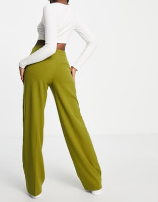 Pull\u0026Bear tailored relaxed pants in green | ASOS