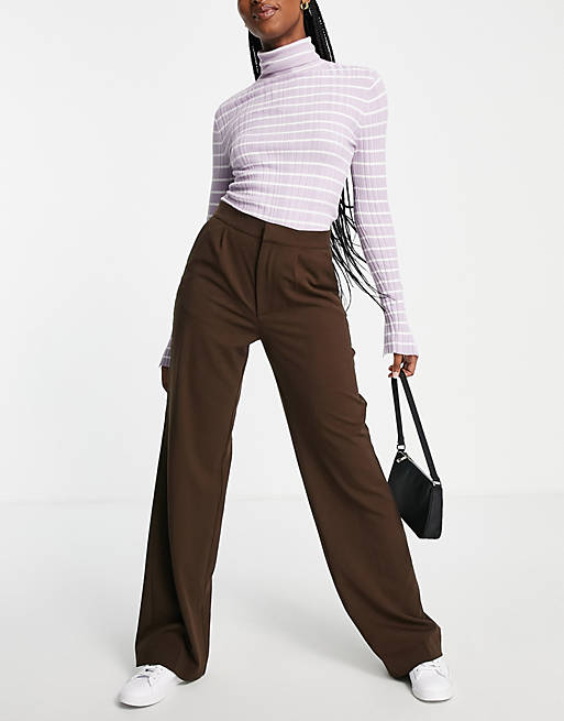 Pull&Bear tailored relaxed trousers in brown | ASOS