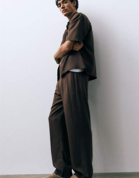 Pull&Bear tailored set in chocolate brown - view 1