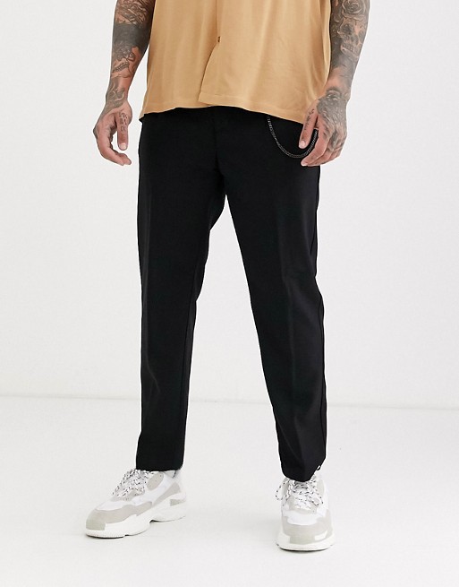 Pull&Bear tailored trouser with chain in black