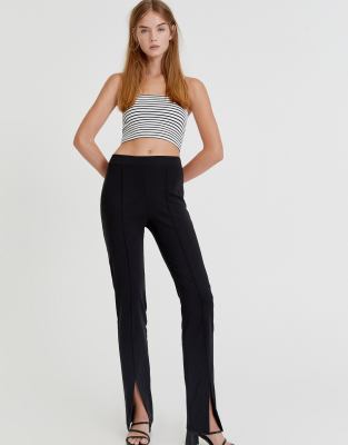 Pull&Bear tailored pants with split hem in black - ASOS Price Checker