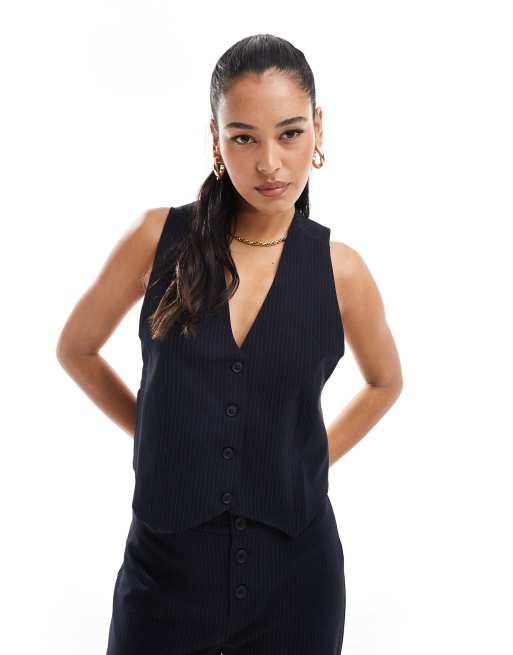 Pull&Bear tailored vest in navy pinstripe - part of a set