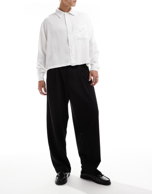 Pull&Bear tailored wide leg pants in black