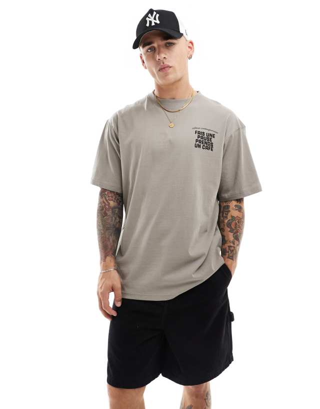 Pull&Bear - take a break graphic printed t-shirt in grey