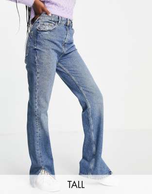 Pull&Bear Tall 90s straight leg jean with split hem in blue - ASOS Price Checker