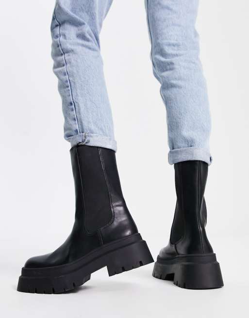 Pull&Bear tall ankle chunky chelsea boot in black ASOS