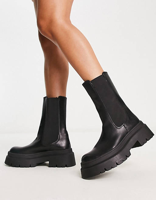 faint Orphan socket Pull&Bear tall ankle chunky chelsea boot in black | ASOS