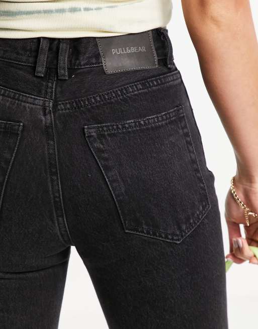 Pull&Bear Tall - Basic mom jeans met hoge taille in zwart, 3 van 4
