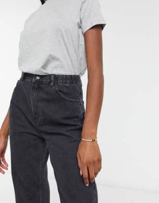 elasticated waist mom jeans black