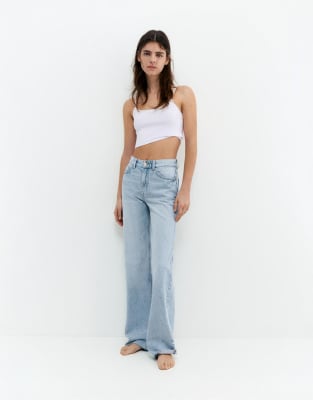 Tall - Gerade geschnittene Jeans in Himmelblau mit weitem Bein Blau 44