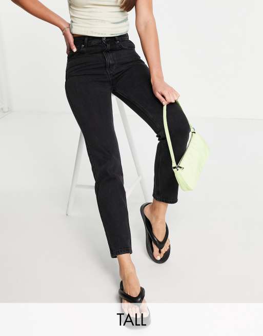Pull&Bear Tall high waisted basic mom jeans in black