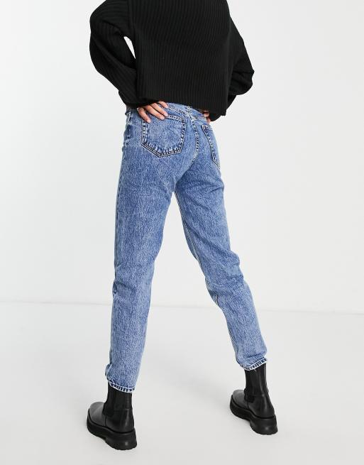 Pull&Bear petite high waisted mom jean in medium blue