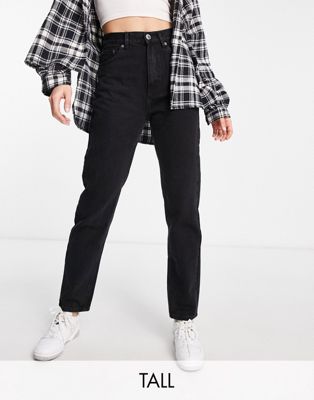 Pull&Bear Tall high waisted mom jeans in black | ASOS