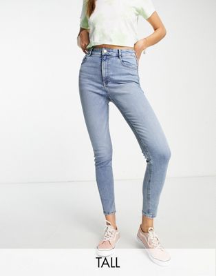 Pull&Bear Tall high waisted skinny contour jeans in mid blue - ASOS Price Checker