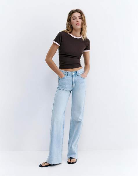 Pull&Bear Tall – Himmelsblå, raka jeans med vida ben - view 1