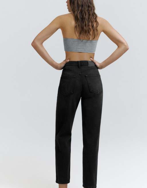 Pull&Bear Tall - Højtaljede sorte mom-jeans, 5 af 7