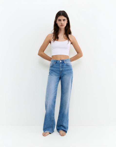 Pull&Bear Tall – Indigoblå, raka jeans med vida ben - view 1
