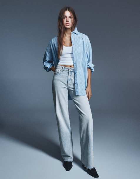 Pull&Bear Tall - Jean droit large - Bleu ciel - view 1