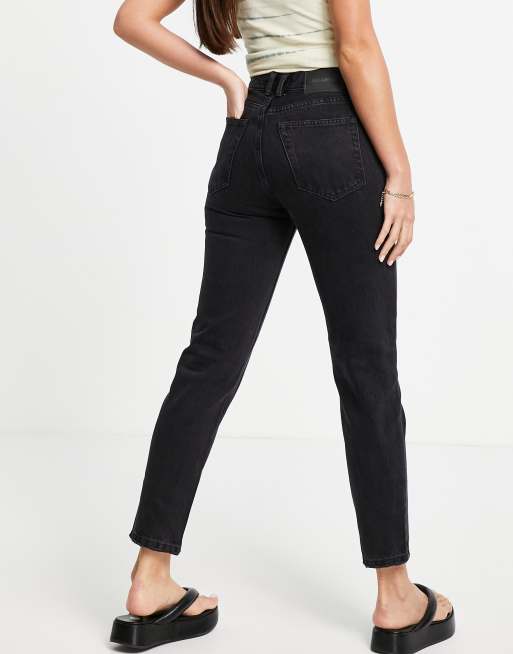 Pull Bear Tall Jean mom basique a taille haute Noir ASOS