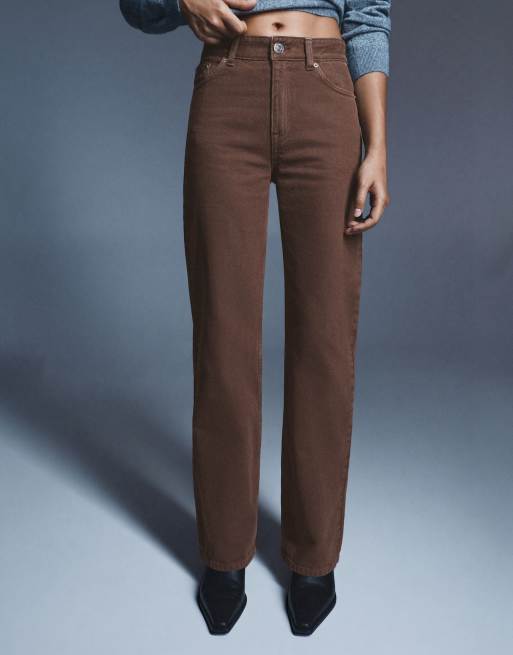 Pull&Bear Tall jeans dritti a gamba larga marroni, 3 di 6