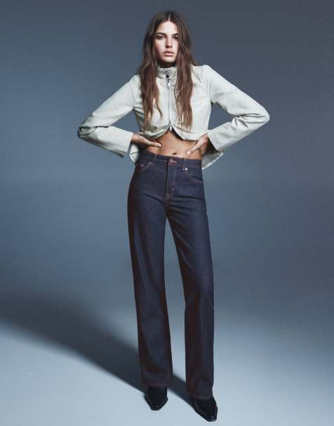 Pull&Bear Tall jeans med lige, brede ben i navy - view 1