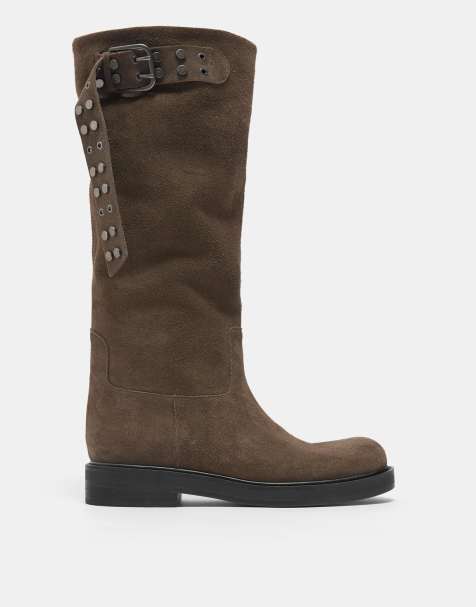 Pull&Bear Tall – Lederstiefel in Taupe mit Schnallendetail - view 1
