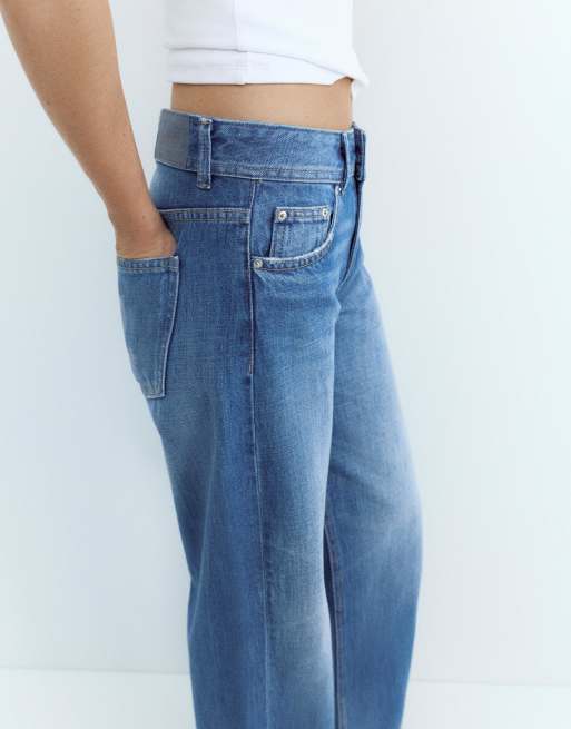 Pull&Bear Tall low-rise straight leg jeans in ocean, 3 of 7