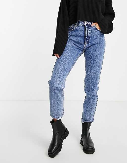 Pull&Bear Tall – Mellanblå, enkla mom jeans, 3 av 4