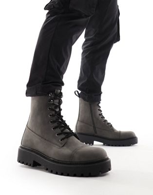 Pull&Bear tall military boot in washed brown
