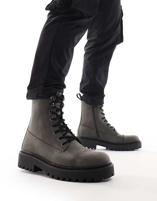 Pull&Bear tall military boots in washed brown