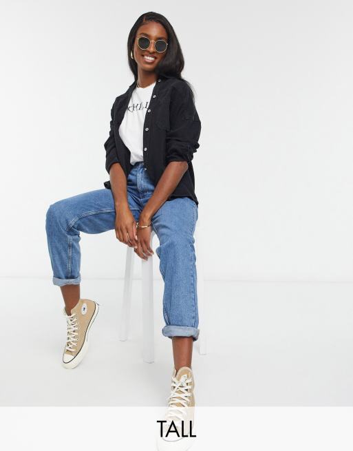 Pull&Bear Tall - Mom jeans con vita elastica blu