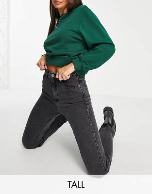 Pull & Bear Tall - Mom-Jeans in verwaschenem Grau mit hohem Bund