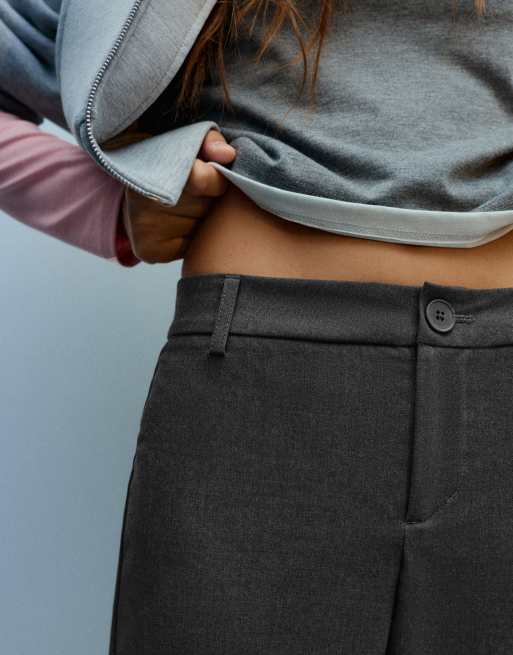 Pull&Bear Tall raka byxor med raka ben i gråmelerad, 3 av 4